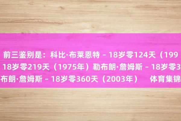 前三鉴别是：科比·布莱恩特 – 18岁零124天（1996年）比尔·威洛比 – 18岁零219天（1975年）勒布朗·詹姆斯 – 18岁零360天（2003年）    体育集锦