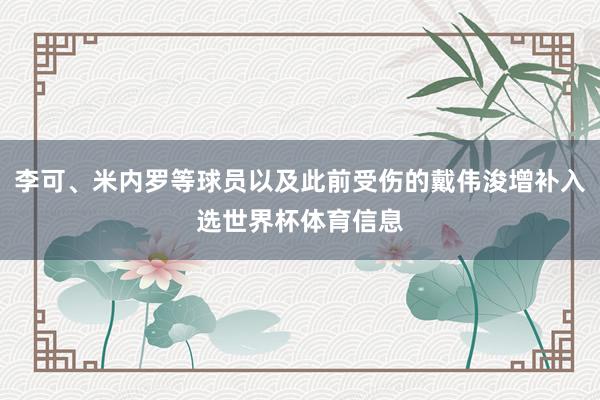 李可、米内罗等球员以及此前受伤的戴伟浚增补入选世界杯体育信息