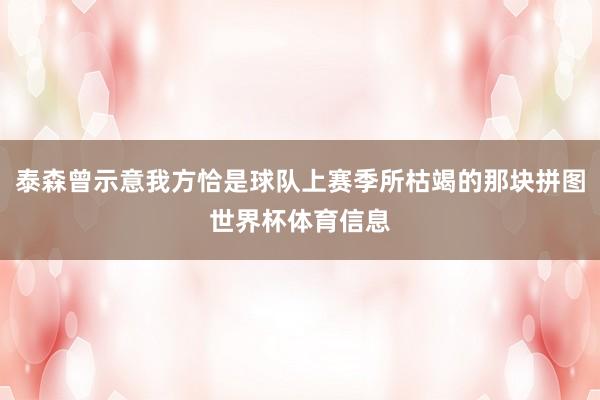 泰森曾示意我方恰是球队上赛季所枯竭的那块拼图世界杯体育信息